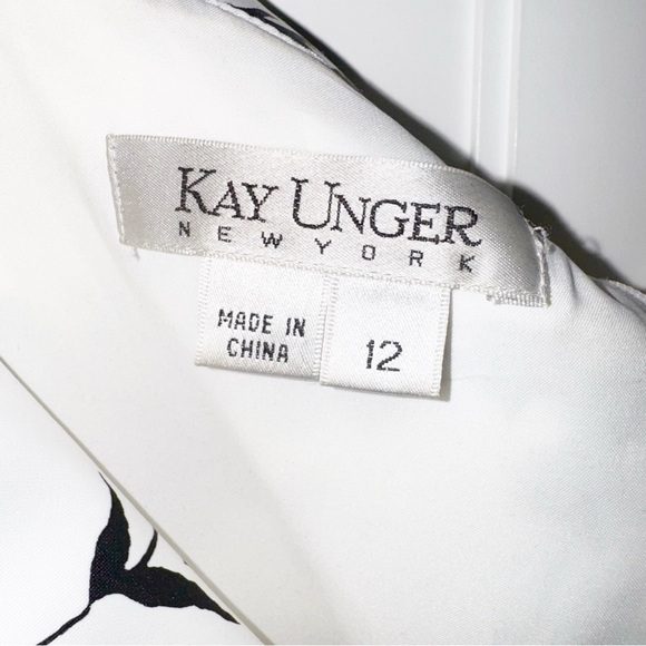 Kay Unger Satin Sleeveless Sheath Floral Black/ White Dress Portrait Collar 12 - Picture 7 of 11